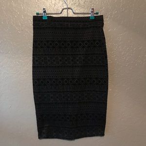 Black Aztec Printed Felt Pencil Skirt